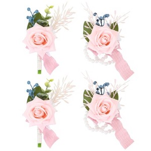 Unique Bargains Satin Romantic Durable Elegant Rose Corsage and Boutonnieres Set 2 Pcs - 1 of 4