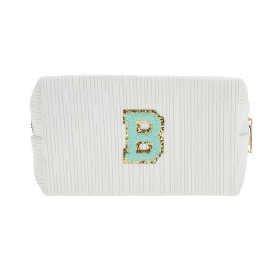 Unique Bargains Portable Corduroy Rectangular Letter Makeup Bag White 1 Pc - 1 of 4