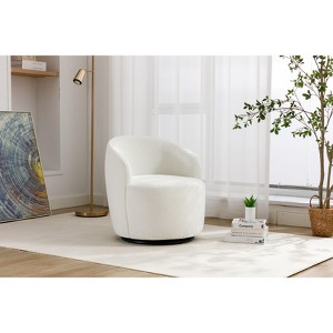 CAVINAS 360° Swivel Barrel Accent Chair,Plush Chenille Fabric Arm Chair with Black Powder and Coated Metal Base for Living Room,Office,Bedroom - 1 of 4
