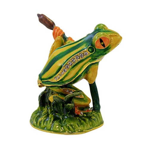 Kubla Craft 1.5 Inch Green/brown Frog Box Pond Reptile Hinged Animal ...