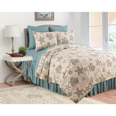 Amber Sands Coastal Blue Cotton Reversible Quilt Set