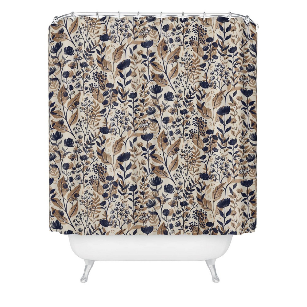Photos - Shower Curtain Avenie Moody Blooms Ditsy  Brown - Deny Designs: Abstract Microfiber Bath Decor, Machine Washable