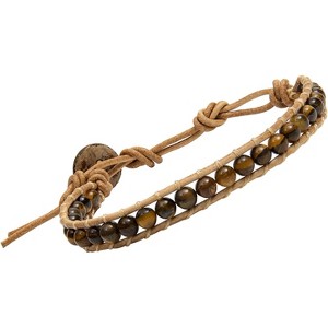 Light Brown Leather Bracelet with Natural Stone Beads, Adjustable Wrap Design for Men Women Teen Yoga - 1 of 4