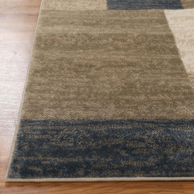Beige and Blue Geometric Synthetic Area Rug, 2'x3'