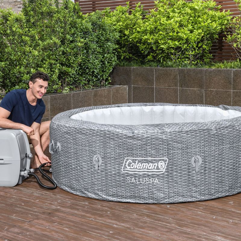 Coleman SaluSpa Sicily AirJet 7 Person Inflatable Hot Tub Round Portable Outdoor Spa with 180 Soothing AirJets and Insulated Cover, Gray, 4 of 9