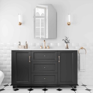 Lirago Symmetrical Framed Recessed Wall-mounted Bathroom Vanities Medicine Cabinet with Mirror with Shelves 36x24 Black - 1 of 4