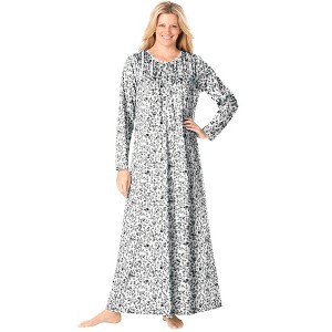 Dreams & Co. Plus Size Floral Knit Gown - L, Ivory Black - 1 of 4