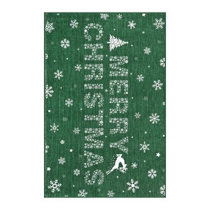 Coolmee Washable Area Rug Christmas Tree Rug for Living Room Non Slip Xmas Decor Throw Carpet Stain Resistant Holiday Area Rugs  green - 1 of 4