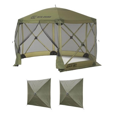 CLAM Quick Set Escape 12 x 12 Foot Portable Pop Up Outdoor Camping Gazebo Canopy Shelter Tent with Carry Bag and Wind Panels (2 Pack), Green