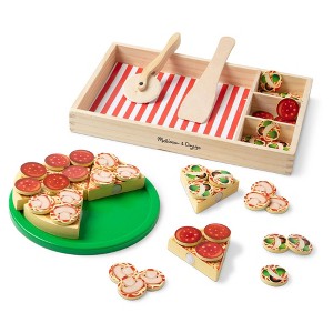 Melissa & Doug Pizza Party Wooden Pretend Play Food Set With 36 Toppings, Preschool Toy - 1 of 4