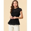 INSPIRE CHIC Women's Mock Neck Cap Sleeve Crochet Lace Peplum Blouse - 4 of 4