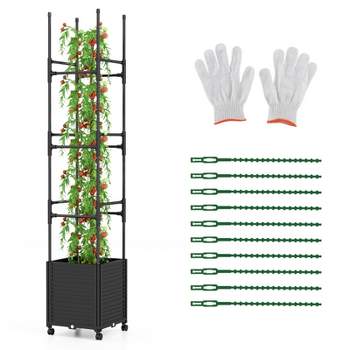 Tangkula 1pc/2pcs Raised Garden Bed with Trellis and Wheels Self-Watering Planter Box with 3 Heights & Detachable PE-Coated Metal Tubes