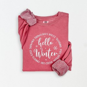 Simply Sage Market Women's Lightweight Garment Dyed Graphic Sweatshirt Hello Winter Circle - 1 of 4