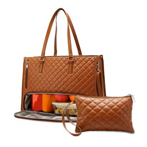 Work Tote Bag with Lunch Compartment, 16.5" PU Leather Laptop Bag with Insulated Leakproof of Lunch Box and Wristlet, Briefcase for Off, Trav, Casual - 1 of 4