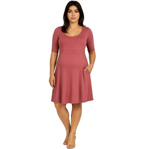 Maternity Knee Length A-Line Elbow Sleeve Dress - 24seven Comfort Apparel™ - 1 of 4