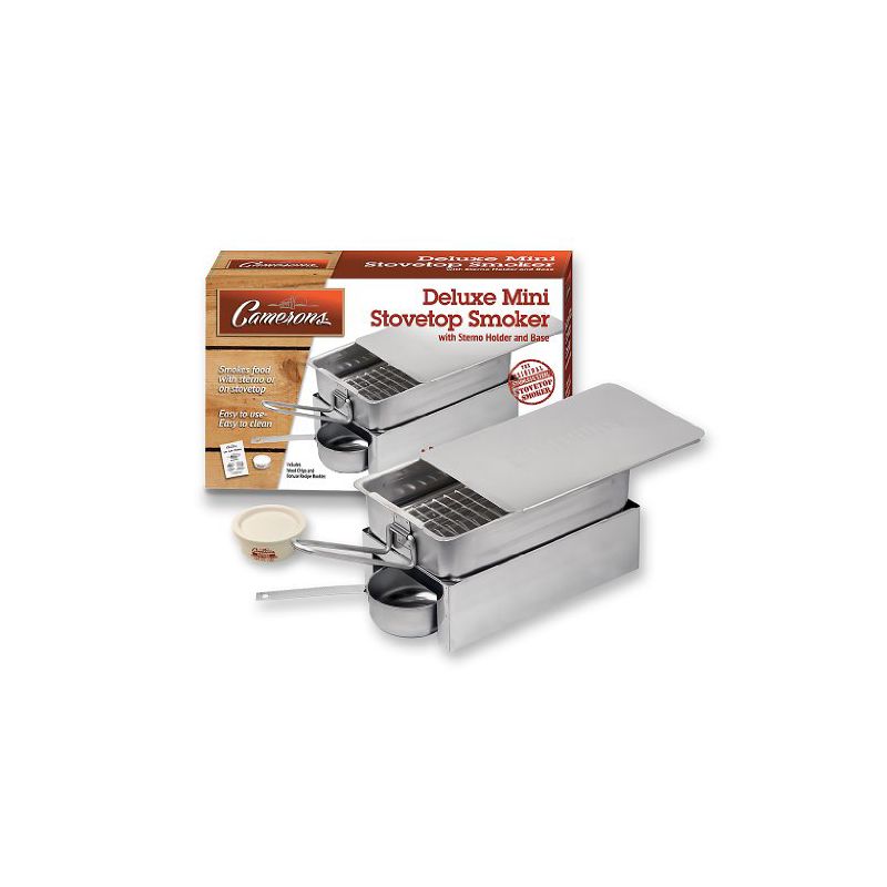 Stovetop Smoker - Deluxe Mini Stovetop Smoker with Sterno, Base and Wood Chips- Works over any heat source, indoor or outdoor, 1 of 2