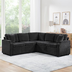 81.9" L-Shaped Sectional Sofa Bed, Chenille Upholstered Sofa with Pull-Out Sleeper & Hidden Storage - ModernLuxe - 1 of 4