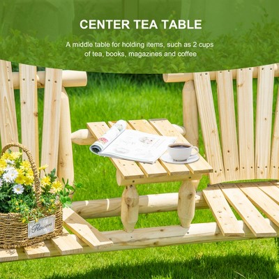 Maggift Patio Accent Chairs Loveseat, Outdoor Chairs, Wooden Loveseat with Small Wooden Table for Garden and Porch, Brown, 61.8" * 34.6" * 40.6"