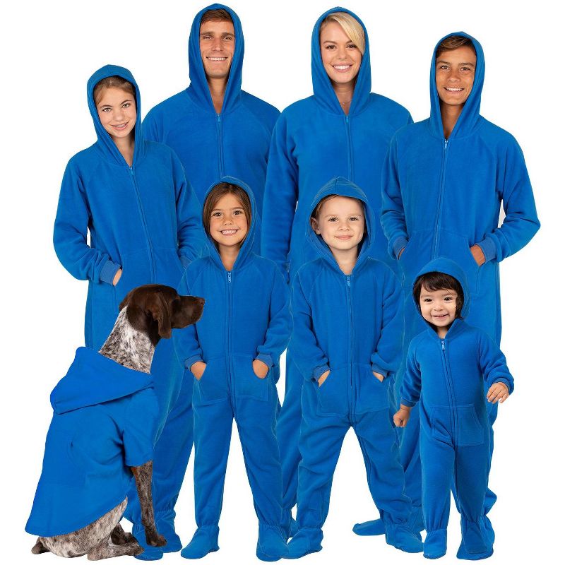 Footed Pajamas - Family Matching - Brilliant Blue Hoodie Fleece Onesie For Boys, Girls, Men and Women | Unisex, 4 of 5