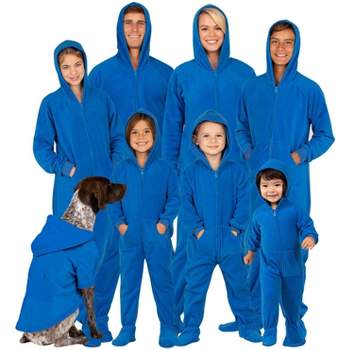 Footed Pajamas - Family Matching - Brilliant Blue Hoodie Fleece Onesie For Boys, Girls, Men and Women | Unisex