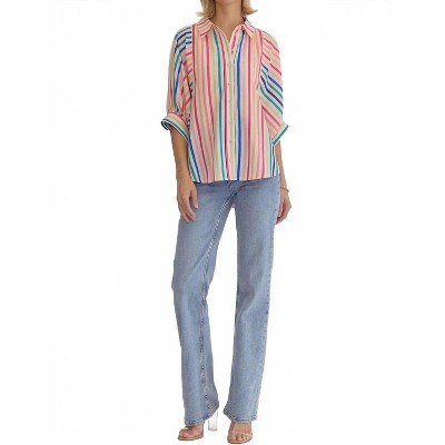 Women's Multi Striped Button Down Top - entro