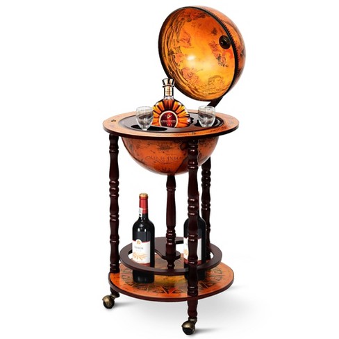 Costway  17.5'' Wood Globe Wine Bar Stand 16th Century Italian Rack Liquor Bottle Shelf - image 1 of 4