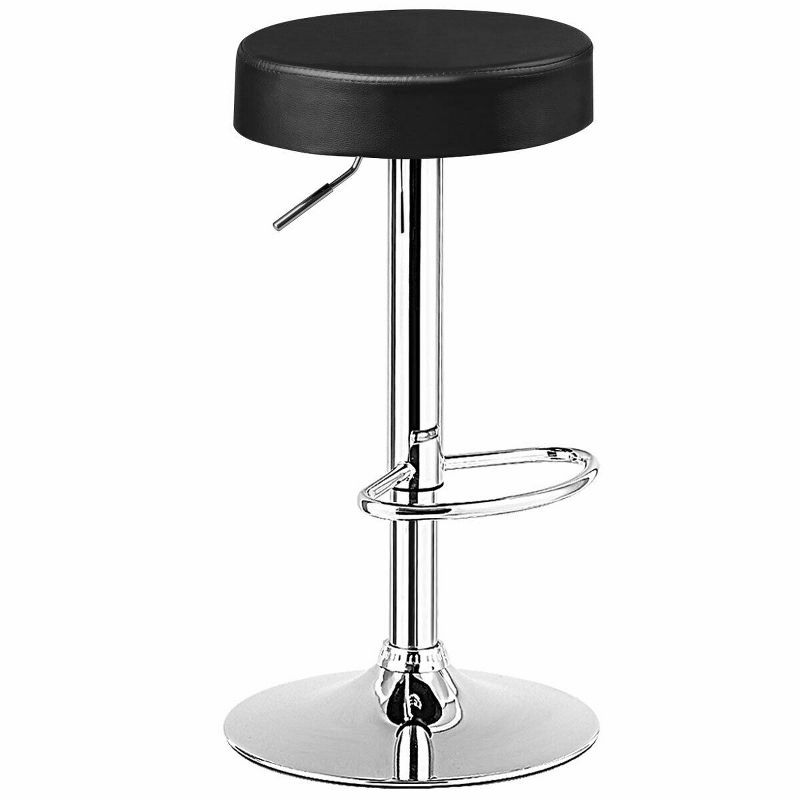 Tangkula Black Round Bar Stool Set of 2 Adjustable Swivel Pub Chair U Leather W/ Footrest, 5 of 7