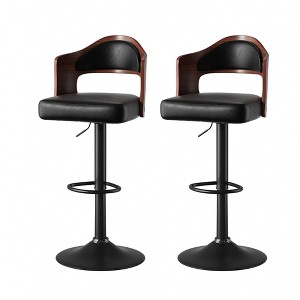 Zeus & Ruta Set of 2 Black Adjustable Height Swivel Bar Stools with PU Leather Seat, Backrest & Footrest for Kitchen, Bar, or Dining Room - 1 of 4