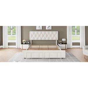 Bed frame, modern upholstered bed frame with tufted headboard and storage drawers - heavy-duty wooden slats, no box spring required, easy assembly - 1 of 4