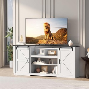 Farmhouse TV Stand for 80 Inch TVs, 70 Inch Media Console with Sliding Barn Doors & Storage Cabinets - 1 of 4