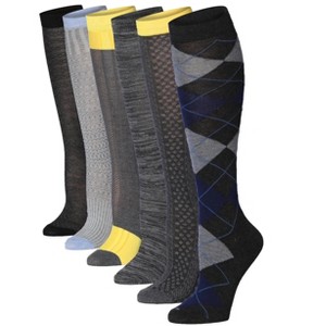 Tipi Toe Womens 6 Pairs Colorful Textured Space Dye & Argyle Striped Patterned Knee High Socks - 1 of 4