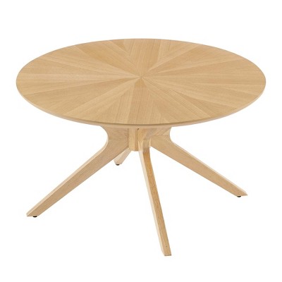 Crossroads 32" Round Oak Wood Coffee Table with Intersecting Base