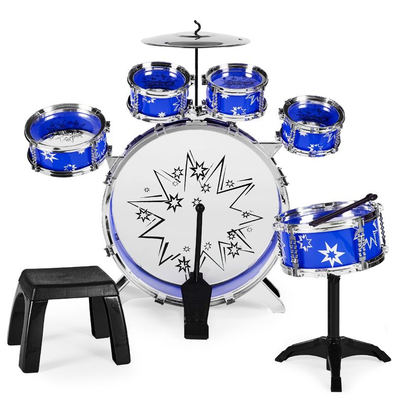 Best Choice Products 11-Piece Kids Starter Drum Set w/ Bass Drum, Tom Drums, Snare, Cymbal, Stool, Drumsticks, 1 of 10