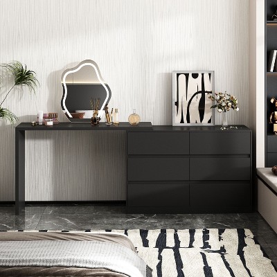 FUFU&GAGA Rotating Dresser and Desk 6 Drawer Dresser Makeup Vanity