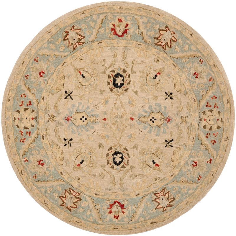 Anatolia AN569 Hand Tufted Area Rug  - Natural/Soft Turquoise - 6' Round - Safavieh., 1 of 5