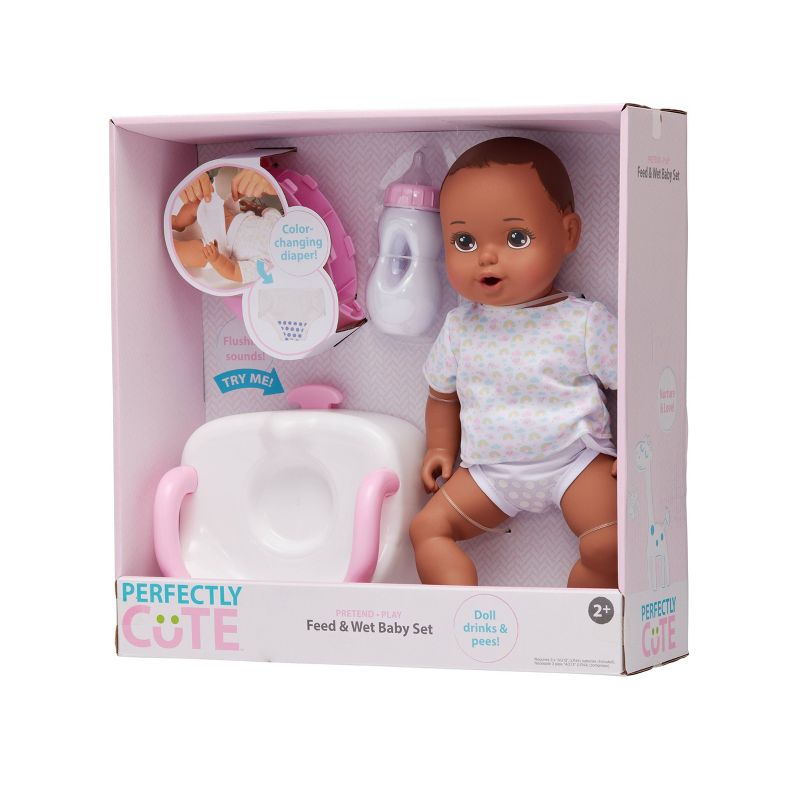 Perfectly Cute Feed &#38; Wet 14&#34; Baby Set - Dark Brunette with Brown Eyes, 5 of 6
