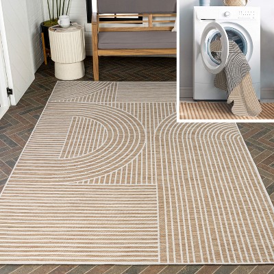 JONATHAN Y Zephyr Mid-Century Modern Arch Stripe Reversible Machine-Washable Indoor/Outdoor Area Rug