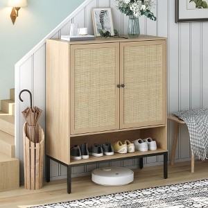 Brafabhome Shoe Rack Storage Organizer with 2 Rattan Doors, Wooden Entryway Shoe Cabinets with Open Shelf for Slippers and Sneakers | 20 Pairs - 1 of 4