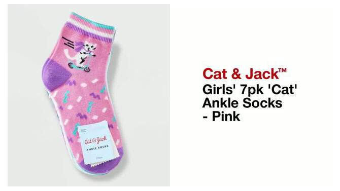 Girls&#39; 7pk &#39;Cat&#39; Ankle Socks - Cat &#38; Jack&#8482; Pink, 2 of 5, play video