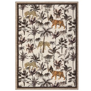 Tiger and Leopard Area Rug for Living Room Washable Non Slip Low Pile Rugs Botanical Jungle Animal Print Stain Resistant Floor Cover for Bedroom - 1 of 4