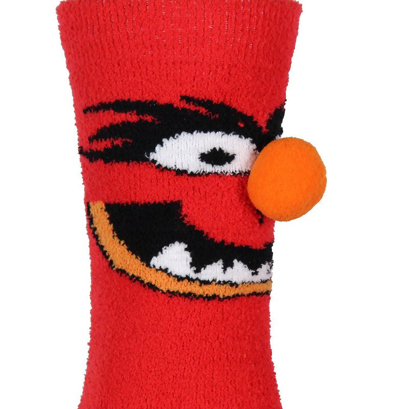 Disney The Muppets Socks Animal 3D Nose Adult Chenille Fuzzy Plush Crew Socks Red, 4 of 7