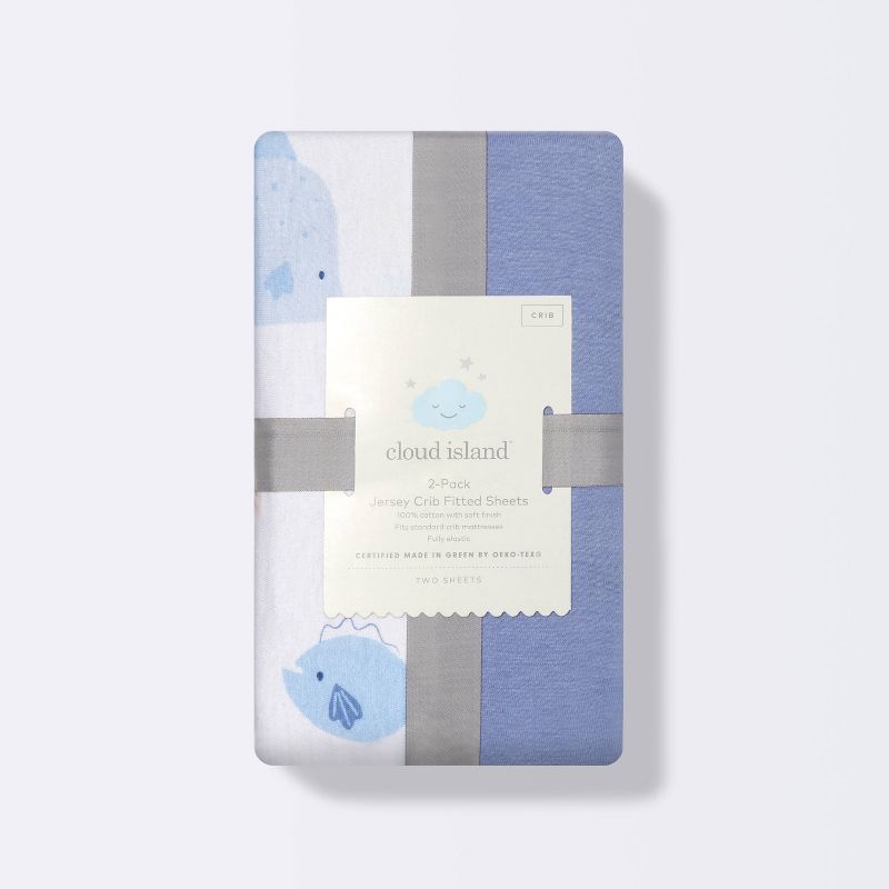 Fitted Jersey Crib Sheet 2pk - Cloud Island&#8482; Fish Friends and Solid Blue, 6 of 7