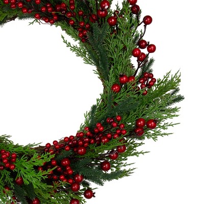 Mixed Pine and Red Berries 26" Artificial Christmas Wreath