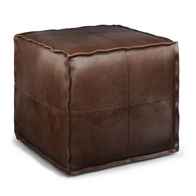 WyndenHall Faux Leather Cotton Pouf Footrest Square Distressed Bedroom