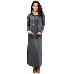 Coolmee Women Casual V Neck Long Sleeve Slim Hoodie Pocket Sweater Maxi Dress - 1 of 4