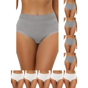 INSPIRE CHIC Women's High Waist Tummy Control Comfortable Lace Trim Ribbed Briefs 10 Packs - 1 of 4
