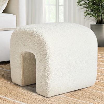 Lily Boucle Waterfall Ottoman,Contemporary Upholstered Ottoman with Wooden Legs Sofa Ottoman Footstool Extra Seat-Maison Boucle
