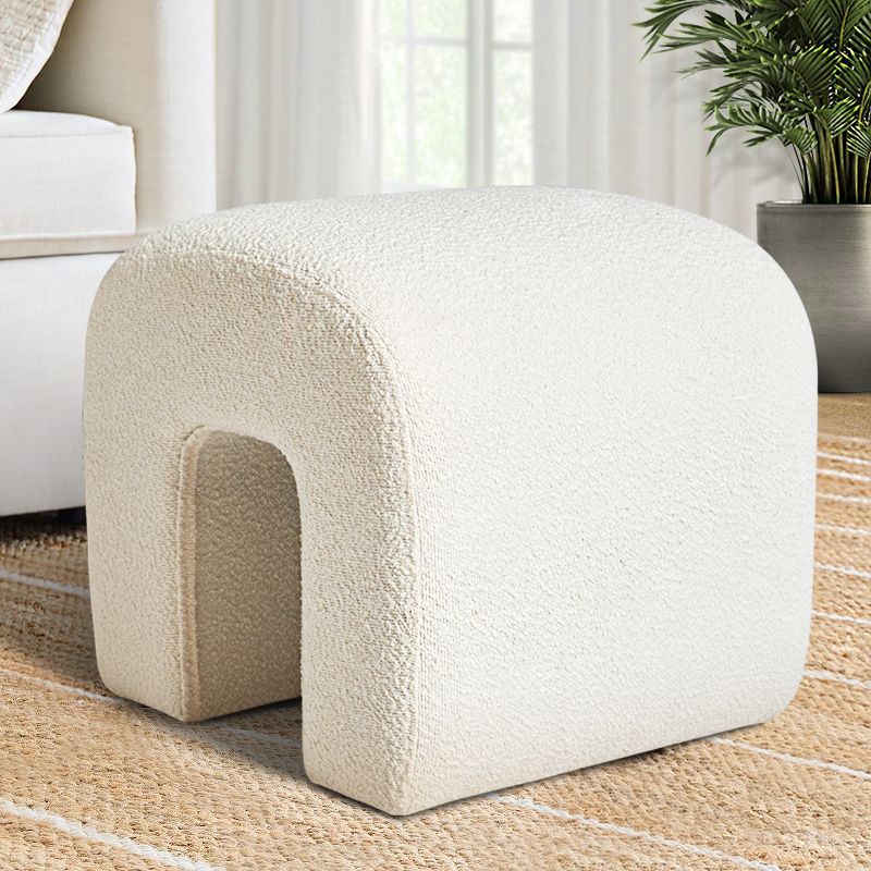 Lily Boucle Waterfall Ottoman,Contemporary Upholstered Ottoman with Wooden Legs Sofa Ottoman Footstool Extra Seat-The Pop Maison, 1 of 10