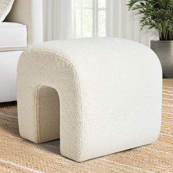 Lily Boucle Waterfall Ottoman,Contemporary Upholstered Ottoman with Wooden Legs Sofa Ottoman Footstool Extra Seat-The Pop Maison