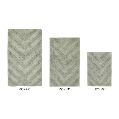 Hugo 3-Piece Bath Rug Set 100% Premium Cotton Tufted Chevron Pattern Bathmats for Bathroom, Super Soft Absorbent Machine Washable